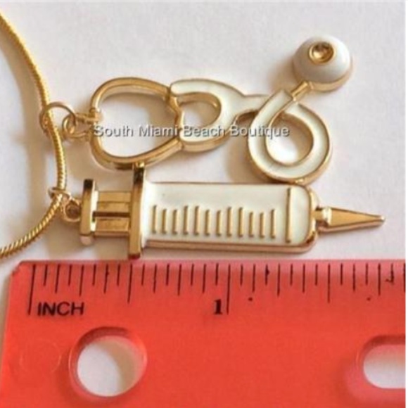 Nursing Medical Stethoscope Necklace RN MD RRT Medical Graduation Gift Gold Tone - Picture 9 of 9